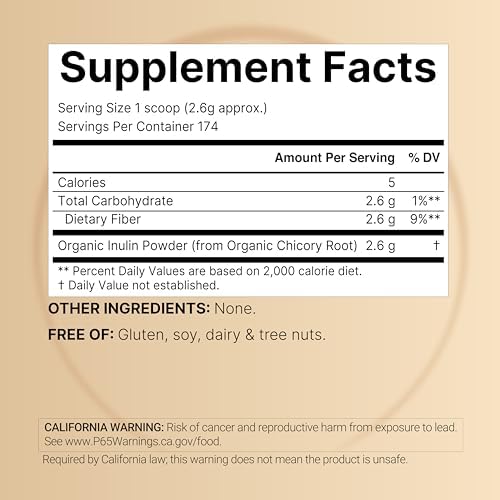 NatureBell Organic Inulin Prebiotic Fiber Powder, 1lb | Natural Chicory Root Source – Easily Mixes with Coffee or Smoothies – Fiber Supplement for Women & Men – Non-GMO, Vegan Friendly, Gluten Free