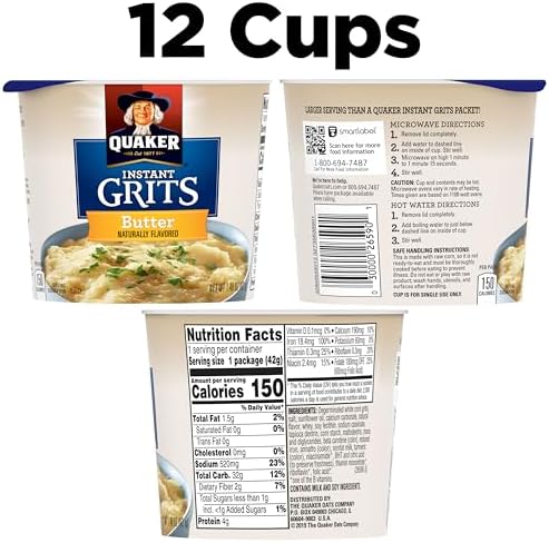Quaker Instant Grits, Butter Flavor, Breakfast Cereal 1.48 Ounce (Pack of 12)