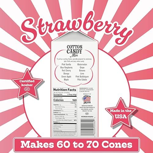Premium America Strawberry Cotton Candy Floss Sugar Carnival-Style Fluffy Fun, Pre-Mixed & Ready to Use for Parties, Events & Festivals 3.25 lb Cartons Case of 3