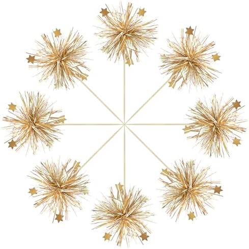 Gyufise 30Pcs Foil Firework Cupcake Toppers Happy Birthday Cake Toppers Sparkle Tinsel Flower Drink Stirrers Cocktail Food Fruit Toothpicks for Valentine's Day Party Supplies Gold