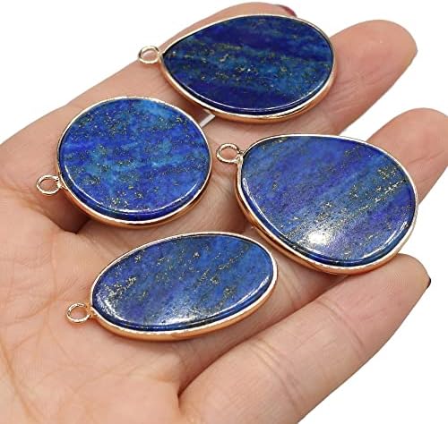 QSLLER 4pcs Natural Stone Gem Lapis Lazuli Pendant Handmade Crafts DIY Necklace Earring Bracelet Jewelry Accessories Gift Making for Woman