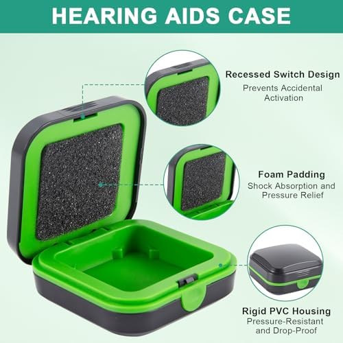 Hearing Aid Case Hard, Hearing aid Travel case, Hearing Aid Accessories with Cushioned Interior for 2 Hearing Aids, Waterproof Drop Resistance Storage Box(2.75 x 2 .75x 1.18in)