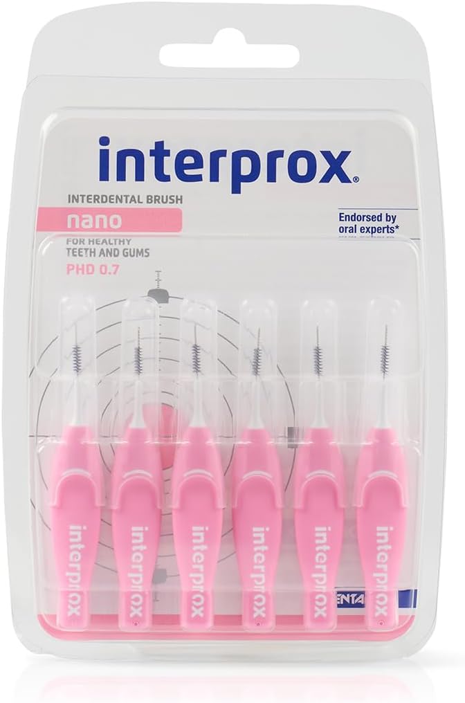 INTERPROX - Nano 0.6 - Interdental Brushes - Tynex Fibres - Pink - Blister of 6 Units