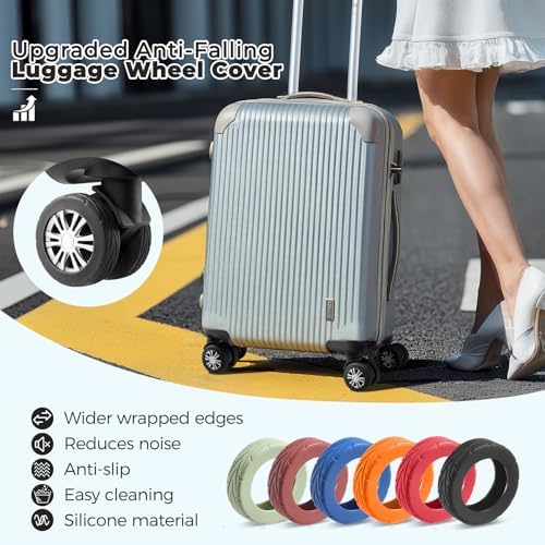 8 Pcs Upgrade Luggage Wheel Covers, Carry On Luggage Suitcases,Wear-Resistant, Anti-Noise, Silicone Wheel Protective Covers for 2-2.4" Spinner Wheel (Black)