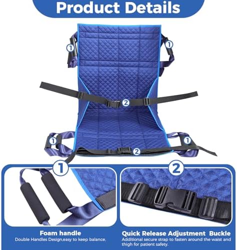 Heavy - Duty Wheelchair Transfer Pad - 260 LBS Capacity, 8 Sponge Handles, Oxford Fabric - Patient Lift Transfer Mat for Wheelchair to Bed/Car - Elderly & Disabled Assistance, With Instructions Manual