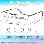3 Pack Blue Light Blocking Reading Glasses for Men, Stylish Half Frame Metal Computer Readers, Lightweight Spring Hinge Eyeglasses Anti Eyestrain/Glare/UV (Black, 3.0)