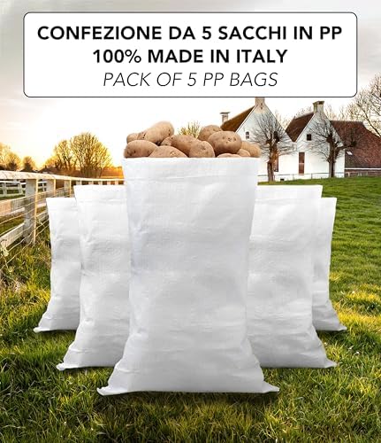 5 x Garden Sacks and Debris in Extra Strong Polypropylene - 105 x 55 cm - Multipurpose Bag for Packaging, Vegetables, Sand, Rubble, DIY - Storage Box - White
