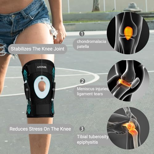 Knee Brace with Removable Dual Side Hinged Stabilizers & Patella Gel Pads, Meniscus Tear Knee Pain ACL MCL Injury Recovery Adjustable Knee Support for Men and Women (Medium (11.8"-17.3"))