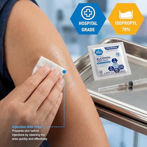 MED PRIDE Sterile Alcohol Prep Pads, Antiseptic, 70% Isopropyl, Individually Wrapped, Medical Grade 2 Ply Wipes (200 Count (Pack of 1) White)