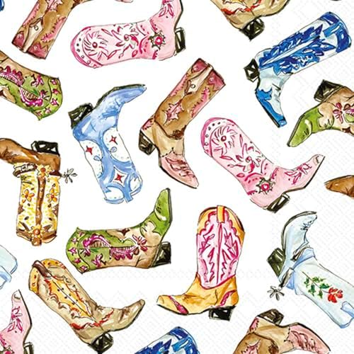 IHR Ideal Home Range Party Napkins Disposable 3-Ply Paper Lunch Napkin Pack, 6.5" x 6.5", Boot Scooting, 20-Count