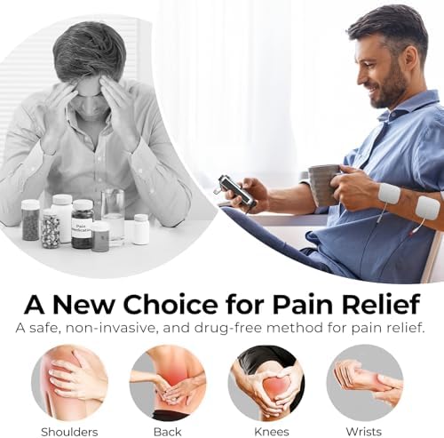 AUVON Rechargeable Digital TENS Unit Muscle Stimulator with 600 mAh Battery, TENS Machine with 8 Customizable Modes, Electric Massager for Shoulder, Back Pain Relief, 6 TENS Pads, A Carry Case