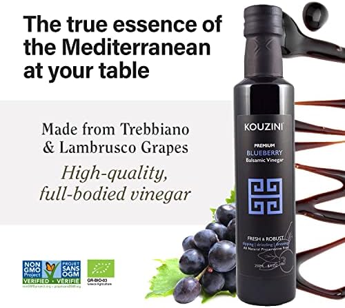 Kouzini Ultra Premium Blueberry Balsamic Vinegar, Aged Balsamic Vinegars from Modena, Italy, Premium, Smooth & Full-Bodied Flavor, 250ml Bottle
