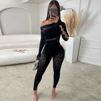 Women sexy tight long-sleeved seamless knitted jacquard jumpsuit high elastic one-piece