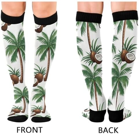 Compression Socks for Women Men Palm Trees and Coconuts Wide Calf Knee High Stockings 20-30mmHg Nurse Travel Athletic Sock 1 Pair