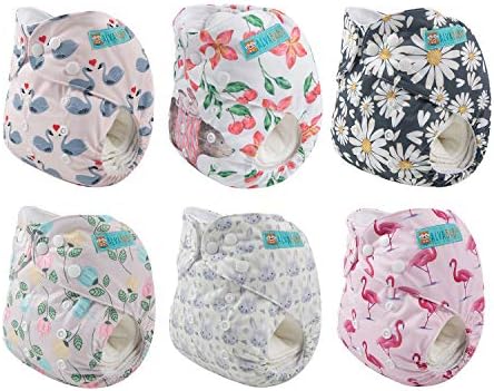 ALVA 6 Pack Cloth Diaper with 12 Inserts One Size Adjustable Washable Reusable Diaper Cover for Baby Girls and Boys