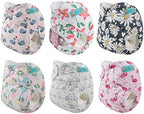 ALVA 6 Pack Cloth Diaper with 12 Inserts One Size Adjustable Washable Reusable Diaper Cover for Baby Girls and Boys