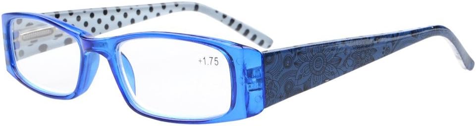 Eyekepper Spring Hinges Polka Dots Patterned Temples Rectangular Reading Glasses Readers Blue +1.25