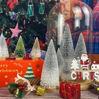 Mini Christmas Tree Bottle Brush Christmas Trees Decor for Christmas Decorations Wooden Bases (Silver and White)