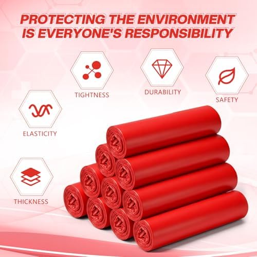 Feifeiya 300 Pcs Small Red Trash Bag 9 x 13 Red Biohazard Bags Garbage Bag with Strong Adhesive Strip Waste Trash Bags Hazardous Biohazard Infectious Container for Home Lab Hospital Office Clinics Vet