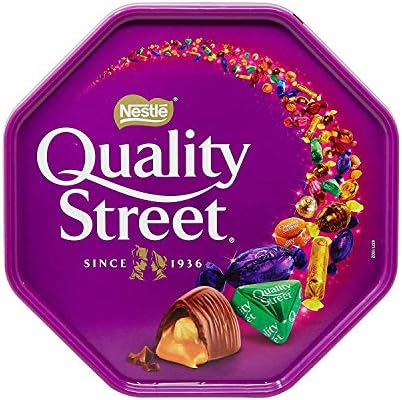 Nestle Quality Street Assorted Chocolate Gift Tin 2lb - Ideal for Christmas, Holiday Parties & Family Gatherings - Decorative Tin 8x3x8 in - Perfect for Sharing & Enjoying with Loved Ones - Festive Packaging