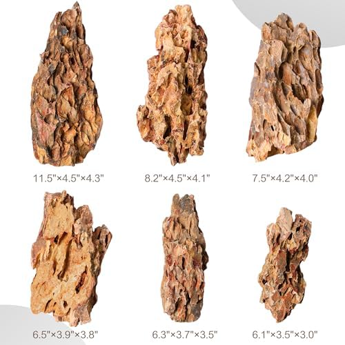 6.1-8.1 Inches Natural Dragon Stone, 6 PCS Large Aquarium Rocks for Aquascaping, Terrariums, Reptile Tanks & Aquarium Décor
