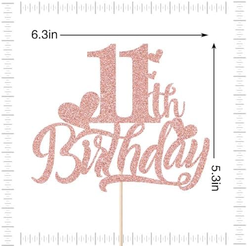 11th Birthday Cake Topper,Happy 11th Birthday Cake Topper,Glitter Birthday Cake Decorations, Boy or Girl 11th Birthday Party Anniversary Party Decoration Supplies