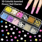 5 Boxes 3D Flower Nail Charms Colorful Acrylic Flower Petals Floral Nail Rhinestones with Caviar Beads and Flatback Pearls Color Gems Nail Diamonds Hawaii Flowers Butterfly Nails Jewels for Women