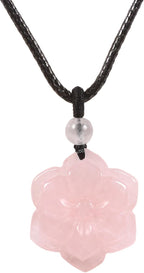 Justinstones Hand Carved 30mm Healing Crystals Gemstone Double Flower Pendant Hand Weaving Wax Rope Necklace 22 inch