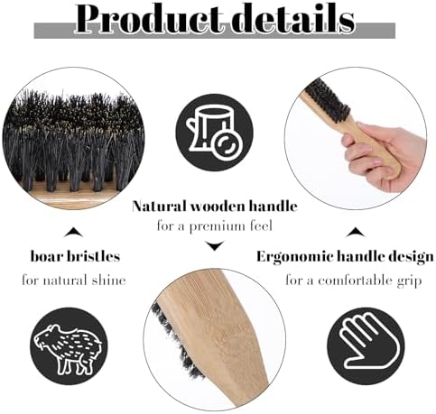 Hair Brush Boar Bristles for Men Stiff Bristles Slick Back Hairbrush with Wooden Handle Beard Mustache Brush Comb for Thick, Fine & Normal Hair