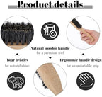 Hair Brush Boar Bristles for Men Stiff Bristles Slick Back Hairbrush with Wooden Handle Beard Mustache Brush Comb for Thick, Fine & Normal Hair
