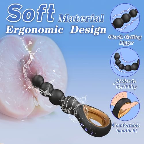 Vibrating Anal Beads Butt Plug, Auknut Rechargeable Flexible Butt Plug Prostate Massager with 10 Vibration Modes Anal Toys, Silicone Anal Beads with Pull Ring Design, Anal Toy for Men Women Couple
