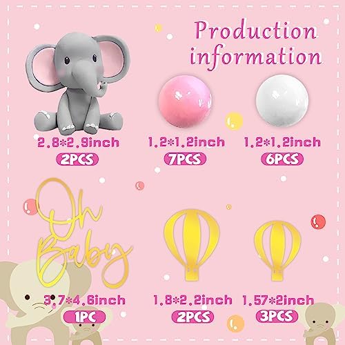 Elephant Cake Decoration with Mini Elephant Oh Baby Cake Topper Pink White Pearl Balls Hot Air Balloon for Baby Shower Girl Elephant Theme Birthday Party Supplies (PINK)