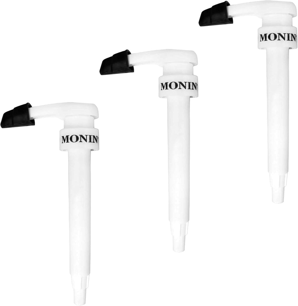 Monin - Syrup Pump, Exclusively for 1 Liter (33.8 fl oz) Plastic Bottles | Mess-Free Dispensing + Tip Cover Included (3-pack, White)