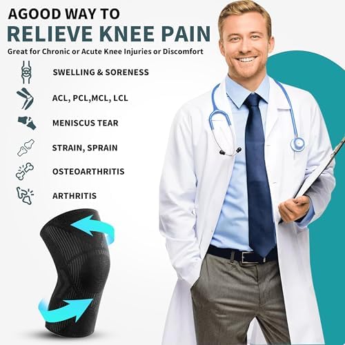 Knee Braces for Knee Pain Relief, 2 Pack Knee Brace for Meniscus Tear, Knee Compression Sleeves for Men & Women, Knee Support Pad for Working Out, Arthritis, ACL, Running, Joint Recovery