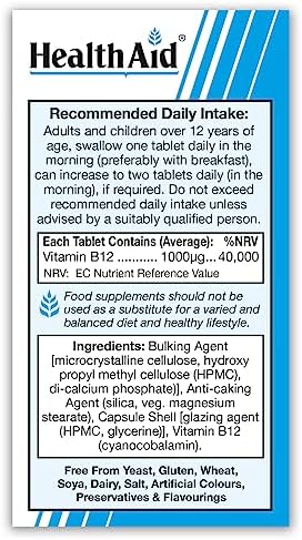 HealthAid Vitamin B12 (Cyanocobalamin) 1000ug - Prolong Release - 100 Tablets