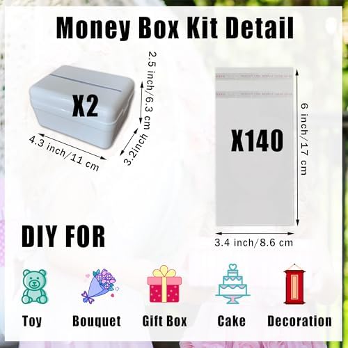 142Pcs Money Box Kit for Cash Gift - Money Cake Pull out Kit Clear Money Bags Sleeves for Surprise Gift Box Bouquet for adult