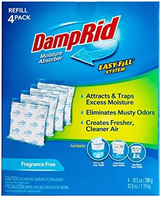 DampRid - Fragrance Free Moisture Absorber 10.5 oz. Easy Fill Refill Packs - 4 count – Attracts & Traps Moisture for Fresher, Cleaner Air