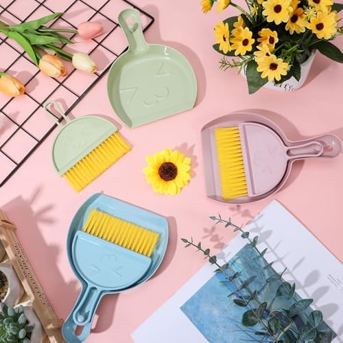 9pcs mini Broom and Dustpan Set Small Broom and Dustpan Set with Handle Portable Desktop Sweep Tools mini dustpans and Brush Sets for Car Interior,Cleaning Tools,Sofa3 Colors