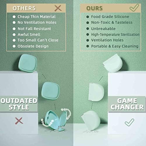 Silicone Retainer Case with Lanyard Slim Cute Retainer Holder Dental Thin Container Braces Case for Girl Women Kids Men Travel Partial Denture Night Mouth Guard Aligner Case(Light Green)