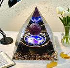 Moonstone Crystal Orgone Pyramid Ogan Crystal Energy Tower, Nature Reiki Chakra Crushed Stone Jewelry, Crystal Pyramid for Home Decor (Crystal Pyramid-03)