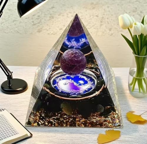 Moonstone Crystal Orgone Pyramid Ogan Crystal Energy Tower, Nature Reiki Chakra Crushed Stone Jewelry, Crystal Pyramid for Home Decor (Crystal Pyramid-03)