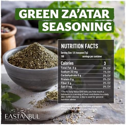 Eastanbul Zaatar Seasoning, 6.35oz, Real Za'atar,%100 Natural, Zaatar Spice from Middle Eastern Spices, Perfect for Mediterranean Seasoning Blends, AKA Zahter, Zatar, Za atar, Za' atar Spice, No MSG