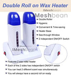 Double Depilatory Roll on Wax Heater Roller Warmer Cartridge Strips Hair Removal Kit with ON/OFF Switch (Aloe & Honey Wax Refill)