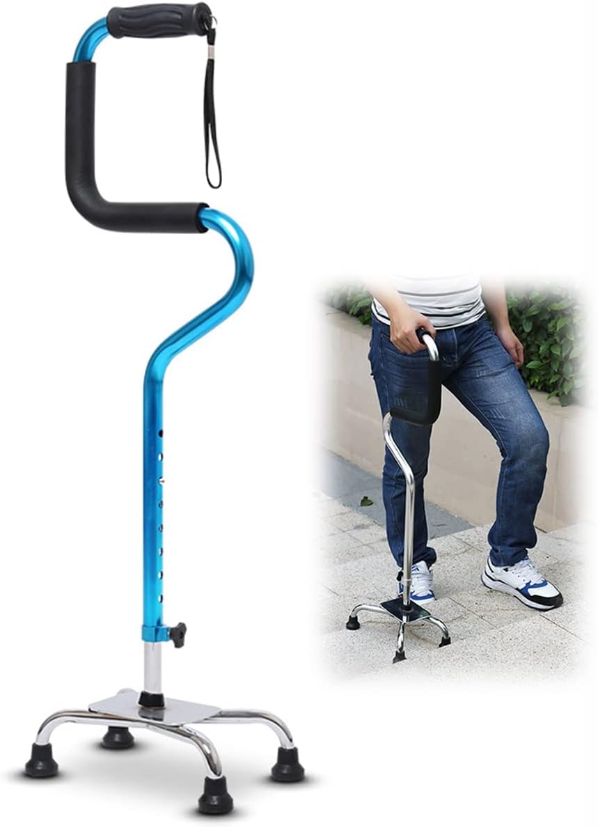 Tetrapod Walking Stick, Height/Left and Right Adjustable Quad Walking Cane Lightweight Aluminum Assisted Standing Cane for Men and Women Elderly (Color : Blue)