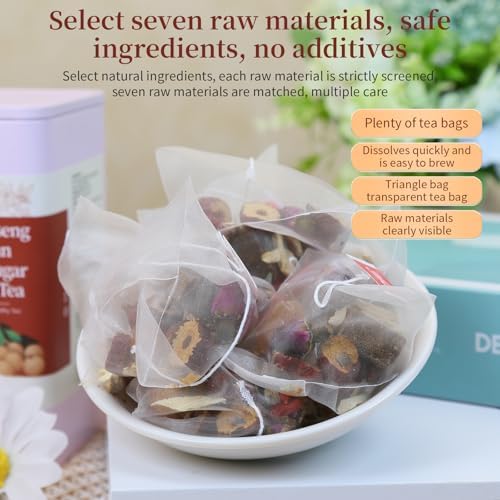 DOZO Red Ginseng Longan Ginger Black Sugar Tea 8.67oz (20bags) Yunnan Handmade Brown Sugar Cubes Ginger Tea with Red Date Rose Buds Korean Ginseng Wolfberry, Relieve Women Period Pain 桂圆红枣姜糖茶 黑糖姜茶 红糖姜枣茶