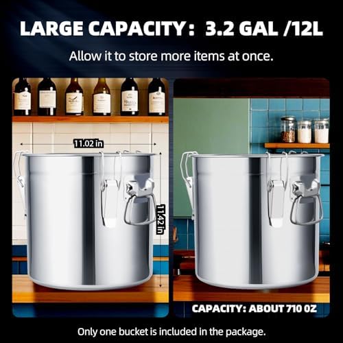 12L/3.2 Gal 304 Stainless Steel Food Containers 404 Oz Stainless Container with Lid and Lock Airtight Canister for Storage 304 Stainless Steel Food Storage Containers Stainless Bucket
