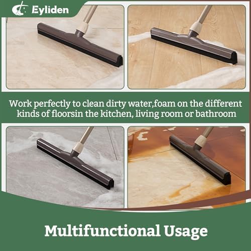 Eyliden Floor Squeegee for Water Removal, 17" EVA Dual-Layer Blade Dries Floors in One Pass, Long Handle, Scratch-Free Water Sweeper for Kitchen, Bathroom, Tile & Hardwood Floors