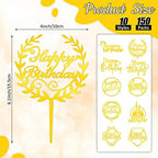 150 Pcs Happy Birthday Cake Toppers Acrylic Cake Topper Glitter Birthday Cake Decorations Double Sided for Adults Various Cake Decoration Party Supplies(Gold,Cute)