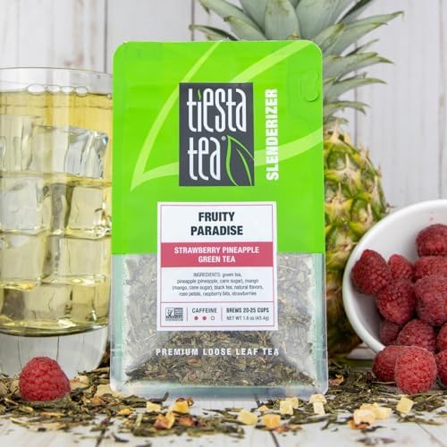 Tiesta Tea - Fruity Paradise, Strawberry Pineapple Green Tea, Premium Loose Leaf Blend, Tropical Fruit Flavor, Medium Caffeine, Hot or Iced, 20-25 Cups, 1.6oz Resealable Pouch