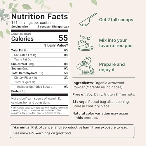 Organic Arrowroot Powder (Flour), 5lb (80oz) | Premium Source from Arrowroot Plants | Unflavored Thickening Agent for Cooking & Baking | Substitute for Cornstarch or Wheat | Non-GMO, Gluten Free